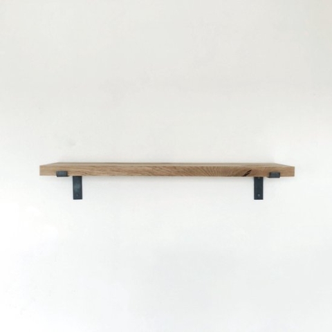 GoudmetHout Massief Eiken Wandplank - 80x25 cm - Industriële Plankdragers L-vorm - Staal - Zonder Coating