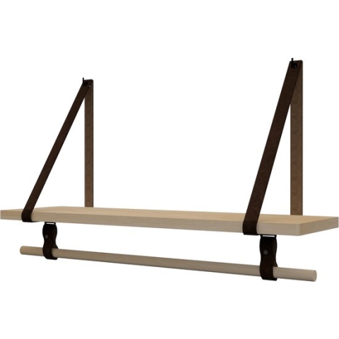 Plankje Roe 70cm - Handles and more® | DONKERBRUIN (Complete set: leren plankdragers + plank eikenhout + roede)