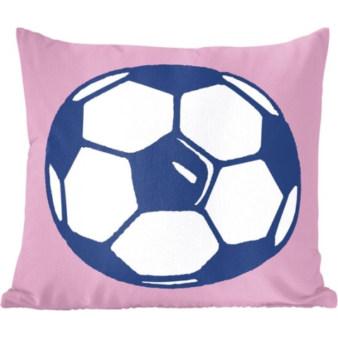 Sierkussens - Kussen - Een illustratie van een voetbal op een roze achtergrond - 60x60 cm - Kussen van katoen