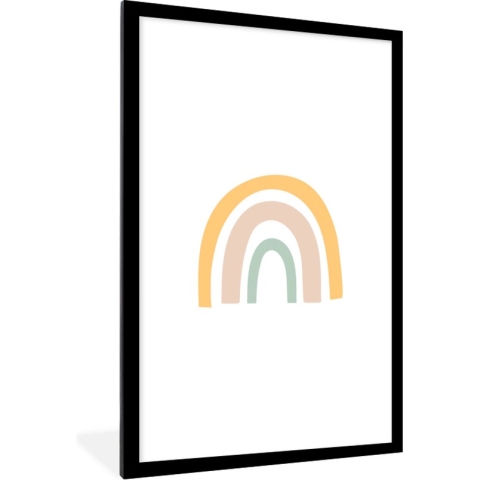 Fotolijst incl. Poster - Kinderillustratie met een regenboog van roze met blauwe en oranje kleuren - Kids - Kind - Baby - 80x120 cm - Posterlijst
