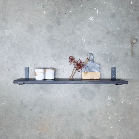 GoudmetHout Massief Eiken Wandplank - 100x20 cm - Zwart eiken - Industriële plankdragers L-vorm UP mat blank - Staal - Zwarte wandplank