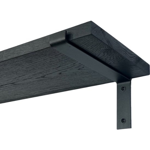 GoudmetHout Massief Eiken Wandplank - 60x25 cm - Zwart eiken - Industriële plankdragers L-vorm mat zwart - Staal - Zwarte wandplank
