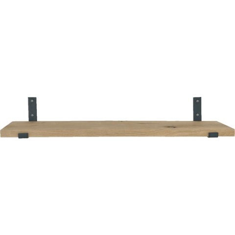 GoudmetHout Massief Eiken Wandplank - 60x20 cm - Industriële Plankdragers L-vorm Up - Staal - Mat Blank
