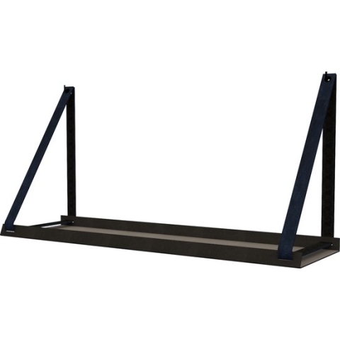 Handles and more -  Stalen wandplank zwart 98cm + leren plankdragers Navy