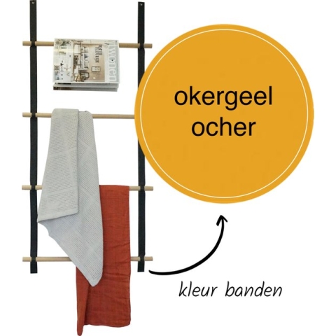 Wandladder 57cm  - Okergeel Leer / rondhout |  by Handles and more & Woetwurm