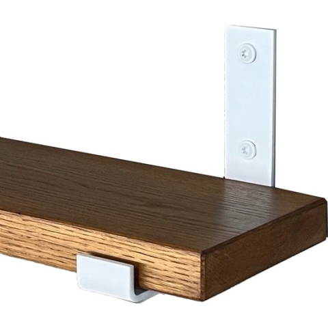 GoudmetHout Massief Eiken Wandplank - 80x15 cm - Donker eiken - Industriële plankdragers L-vorm UP mat wit - Staal - Wandplank hout