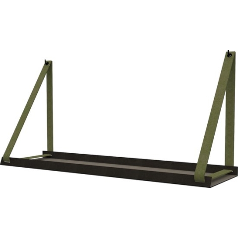 Handles and more -  Stalen wandplank zwart 70cm + leren plankdragers Suede Olive