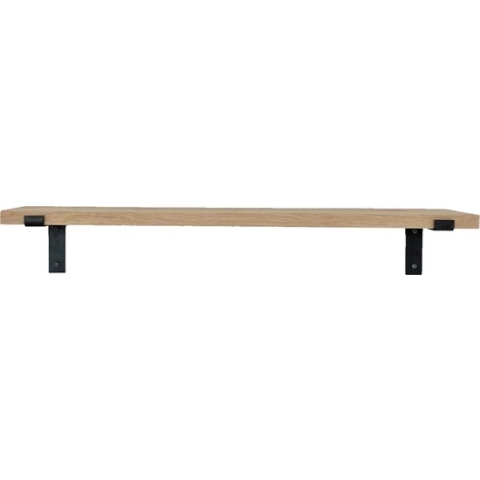 GoudmetHout - Massief eiken wandplank - 220 x 20 cm - Licht Eiken - Inclusief industriële plankdragers l-vorm MAT BLANK - lange boekenplank