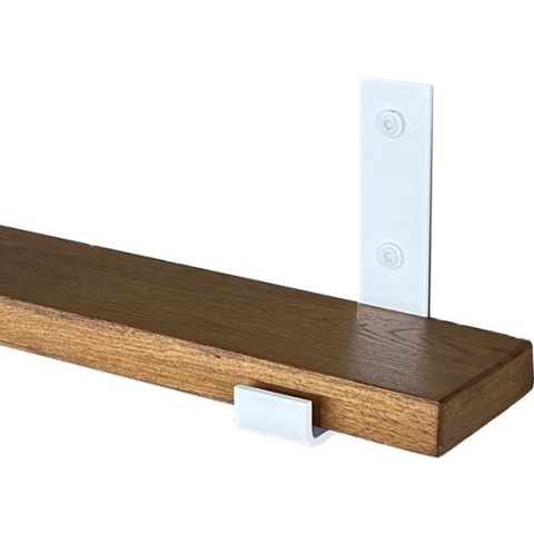 GoudmetHout Massief Eiken Wandplank - 50x10 cm - Donker eiken - Industriële plankdragers L-vorm UP mat wit - Staal - Wandplank hout
