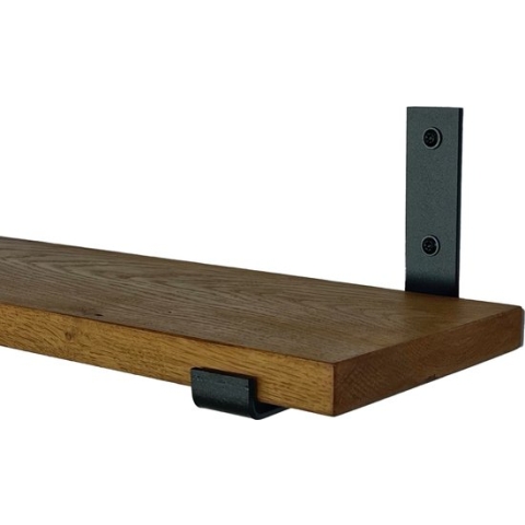 GoudmetHout Massief Eiken Wandplank - 50x15 cm - Donker eiken - Industriële plankdragers L-vorm UP mat zwart - Staal - Wandplank hout