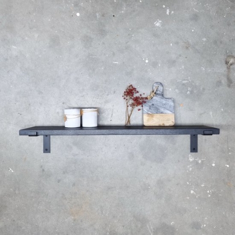GoudmetHout Massief Eiken Wandplank - 50x25 cm - Zwart eiken - Industriële plankdragers L-vorm mat zwart - Staal - Zwarte wandplank