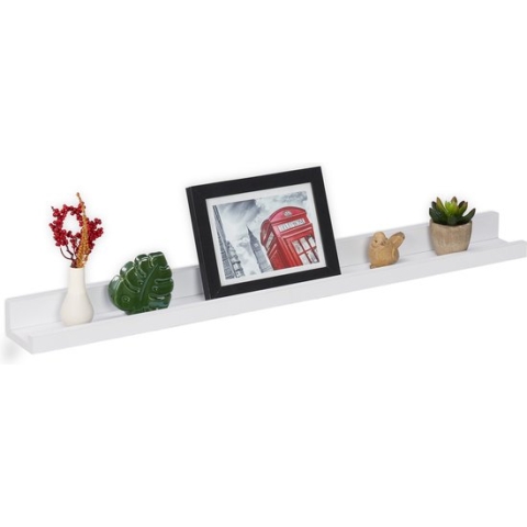 Relaxdays fotoplank wit - wandplank 80 cm - fotolijst plank - muurplank smal - boekenplank
