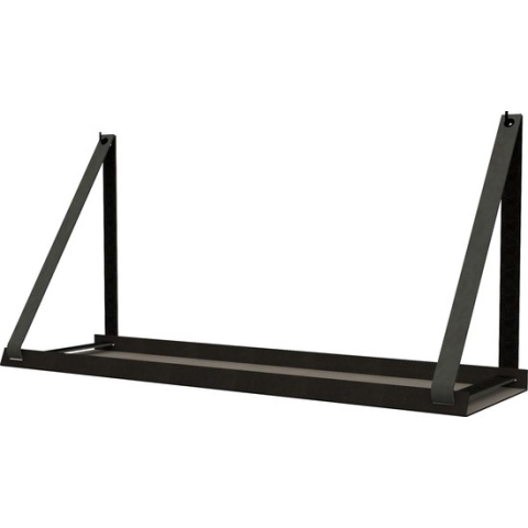 Handles and more -  Stalen wandplank zwart 70cm + leren plankdragers Donkergrijs