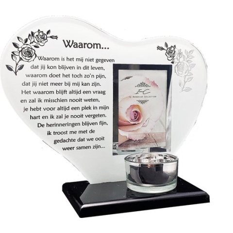 Waxinehouder in memoriam overleden hart met gedicht Waarom ...