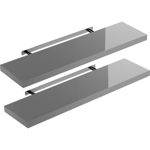 Casaria Wandplank – 2 St. 90 cm 15kg Belastbaar – Grijs hoogglans