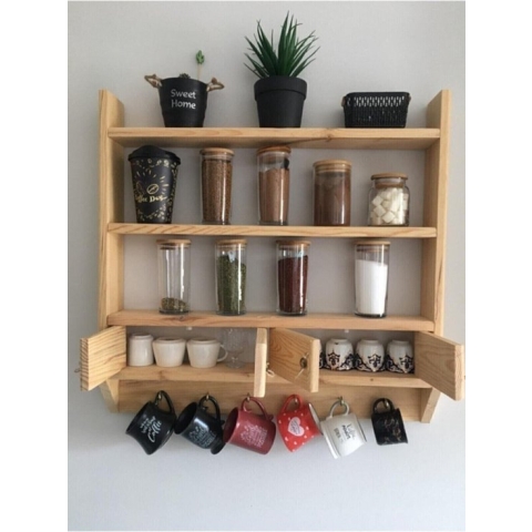 Specerijenrek - Kruidenrek van Natuurlijk Hout - Decoratief Houten Kruidenrek - Veelzijdig Keukenrek - Decoratief Overdekt Gepartitioneerd - 8 x 50 cm
