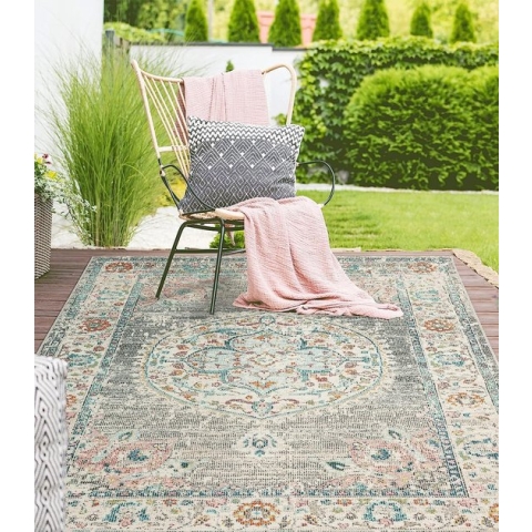 Buitentapijt voor balkon terras of tuin | Gris oriental 160x230 | Rechthoekig | robuust outdoor Vloerkleed | weerbestendig en UV-bestendi | Binnen en Buiten - The Carpet Palma