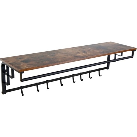 Kapstok Bruin 110 x 30 x 27 cm - XXXL Wand kapstok De Luxe -FAMILIE Kapstok - Hoedenplank met 8 Haken - Industrieel Bruin