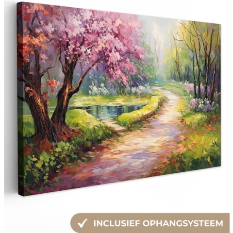 Canvas schilderij landschap 120x80 cm - Landelijke decoratie volwassenen - Muurdecoratie canvasdoek slaapkamer - Bloemen kunstwerk - Muurdoek keuken natuur - Foto op canvas - Keukenschilderij woondecoratie - Kunst doek abstract