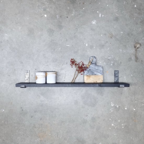 GoudmetHout Massief Eiken Wandplank - 40x15 cm - Zwart eiken - Industriële plankdragers L-vorm UP zonder coating - Staal - Zwarte wandplank