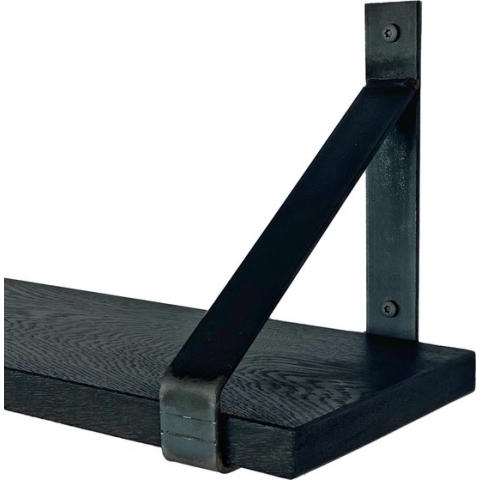 GoudmetHout Massief Eiken Wandplank - 60x20 cm - Zwart eiken - Industriële plankdragers - zonder coating - Staal - Zwarte wandplank