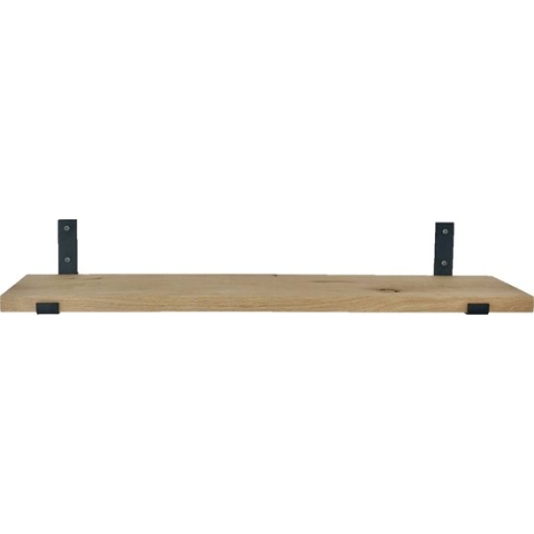 GoudmetHout - Massief eiken wandplank - 220 x 20 cm - Licht Eiken - Inclusief industriële plankdragers L-vorm UP mat zwart - lange boekenplank