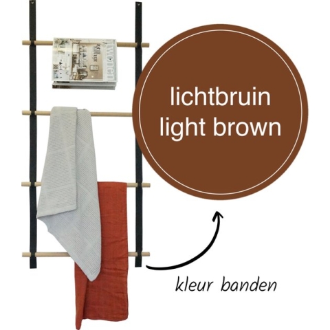 Wandladder 57cm  - Lichtbruin Leer / rondhout |  by Handles and more & Woetwurm