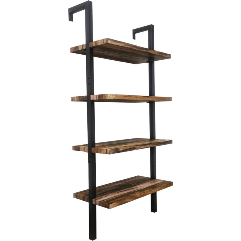 Wandkast wandrek ladder Stoer metaal hout industrieel design open boekenkast 152 cm hoog zwart