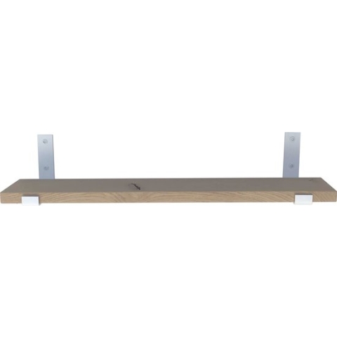 GoudmetHout - Massief eiken wandplank - 180 x 15 cm - Licht Eiken - Inclusief industriële plankdragers L-vorm UP MAT WIT - lange boekenplank