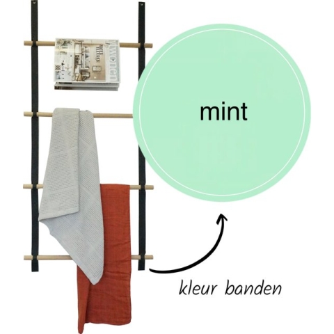 Wandladder 57cm  - Mint Leer / rondhout |  by Handles and more & Woetwurm