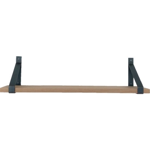 GoudmetHout - Massief eiken wandplank - 200 x 20 cm - Licht Eiken - Inclusief industriële plankdragers MAT BLANK - lange boekenplank