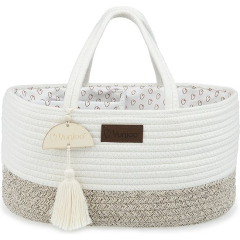 Yunioo luiermand voor op commode bij aankleedkussen of verschoonmand│Commodemandje als babykameraccessoire│Luiertas │Opbergmand kinderkamer│Kraamcadeau babyshower│Speelgoedmand│Wit-Beige