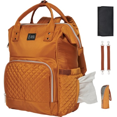NanaBeebi Luiertas Rugzak met Verschoonmatje - Cognac - Inclusief flessenwarmhouder - kinderwagenhaken en isoleervak