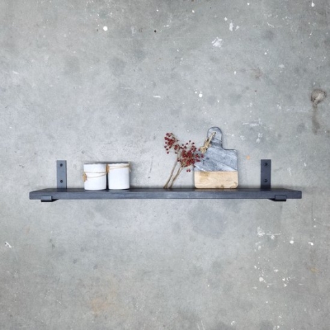 GoudmetHout Massief Eiken Wandplank - 120x20 cm - Zwart eiken - Industriële plankdragers L-vorm UP mat zwart - Staal - Zwarte wandplank