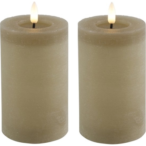Countryfield Lyon LED kaarsen/stompkaarsen - 2x - beige - D7,5 x H12,5 cm - timer