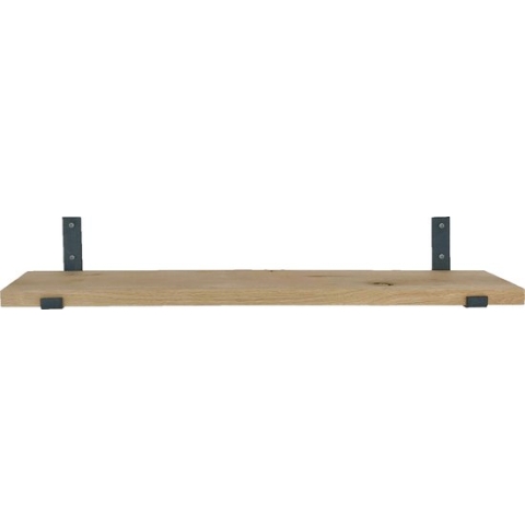 GoudmetHout - Massief eiken wandplank - 180 x 20 cm - Licht Eiken - Inclusief industriële plankdragers L-vorm UP MAT BLANK - lange boekenplank