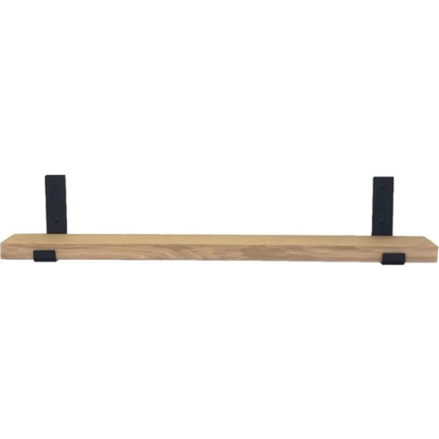 GoudmetHout - Massief eiken wandplank - 220 x 10 cm - Licht Eiken - Inclusief industriële plankdragers L-vorm UP mat zwart - lange boekenplank