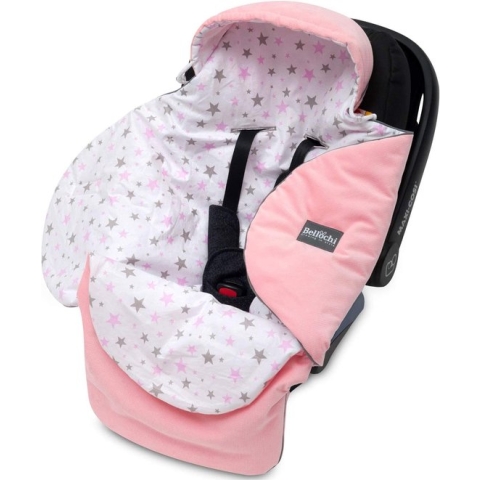 Bellochi Universele Inslagdeken voor Autostoel en Kinderwagen met een Kap - Gemaakt Van Zacht Katoen en Fluweel - OEKO-TEX-certificaat - Past op Maxi Cosi Romer en Cybex - Roze