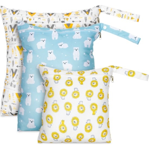 Navaris Waterafstotende luiertas met dierenprint - 3-delige set herbruikbare tasjes - Wetbag voor luiers, zwemkledij of vuile was - Met ritssluiting
