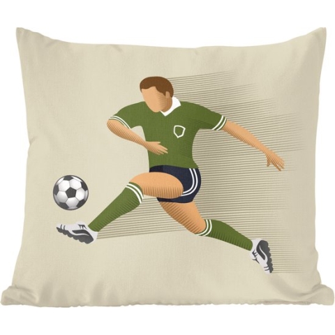 Sierkussens - Kussen - Een illustratie van een persoon die een voetbal wegschiet - 60x60 cm - Kussen van katoen