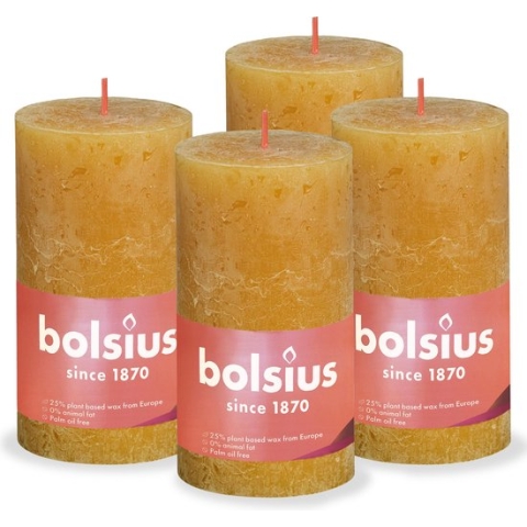 Bolsius - Rustieke Kaars - 4 Stuks - Geel - 13cm