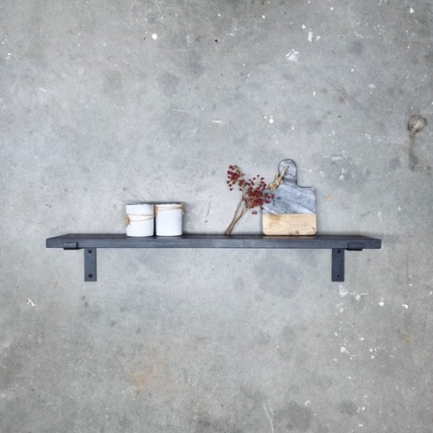 GoudmetHout Massief Eiken Wandplank - 120x20 cm - Zwart eiken - Industriële plankdragers L-vorm mat zwart - Staal - Zwarte wandplank