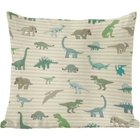 Sierkussens - Kussentjes Woonkamer - 60x60 cm - Dinosaurus - Bruin - Groen - Jongens - Meisjes - Kinderen