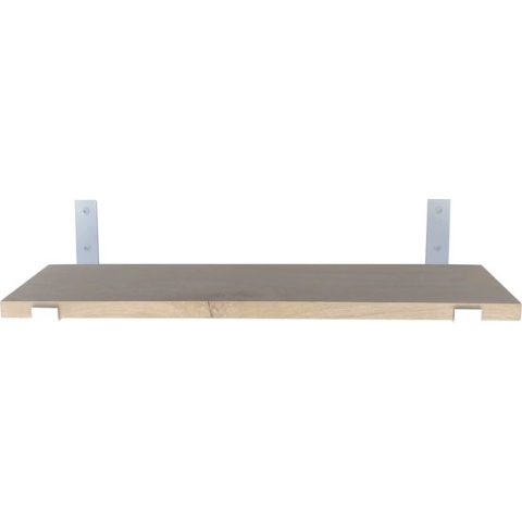 GoudmetHout - Massief eiken wandplank - 220 x 25 cm - Licht Eiken - Inclusief industriële plankdragers L-vorm UP MAT WIT - lange boekenplank