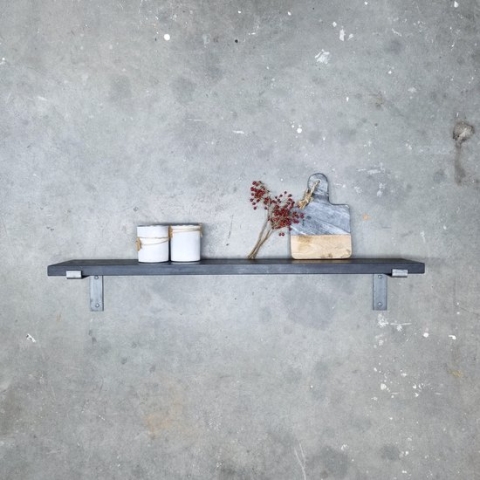 GoudmetHout Massief Eiken Wandplank - 120x20 cm - Zwart eiken - Industriële plankdragers L-vorm zonder coating - Staal - Zwarte wandplank