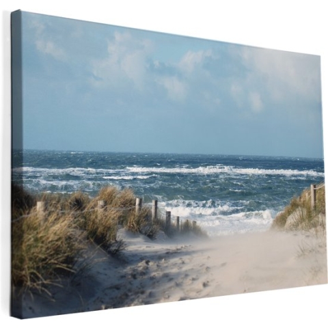 Texelphotos.nl - Foto afdruk op canvas -– Texel zonsondergang en spiegeling - Duin - Strand - Zee - Zonsondergang - Canvas doek – Wanddecoratie - Canvas schilderij – Natuur - Landschap - 90 x 60 cm.
