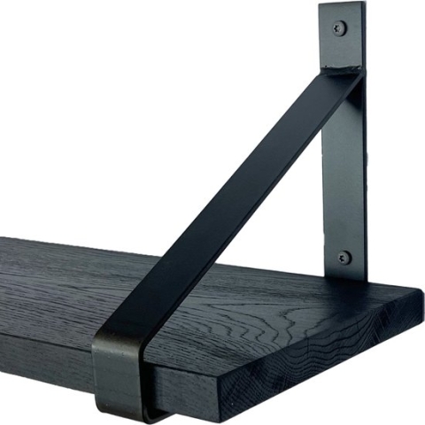 GoudmetHout Massief Eiken Wandplank - 50x25 cm - Zwart eiken - Industriële plankdragers - mat blank - Staal - Zwarte wandplank