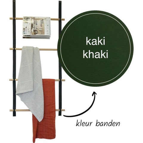 Wandladder 57cm  - Khaki Leer / rondhout |  by Handles and more & Woetwurm