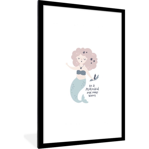 Fotolijst incl. Poster - Zeemeermin - Quote - Kinderen - Roze - Meisjes - Baby - 80x120 cm - Posterlijst