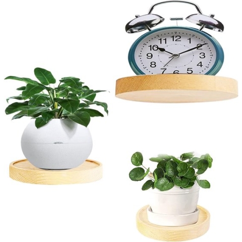 Wandrek van hout, voor wanden, rond, eiken, zwevend rek, klein, voor keuken, badkamer, slaapkamer, woonkamer, kinderkamer, thuiskantoor, set van 3